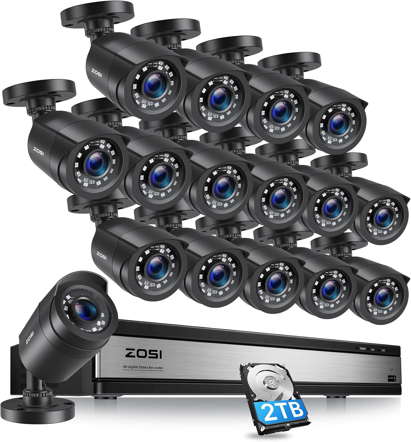 ZOSI H.265+ 16 Channel Security Camera System with Night Vision