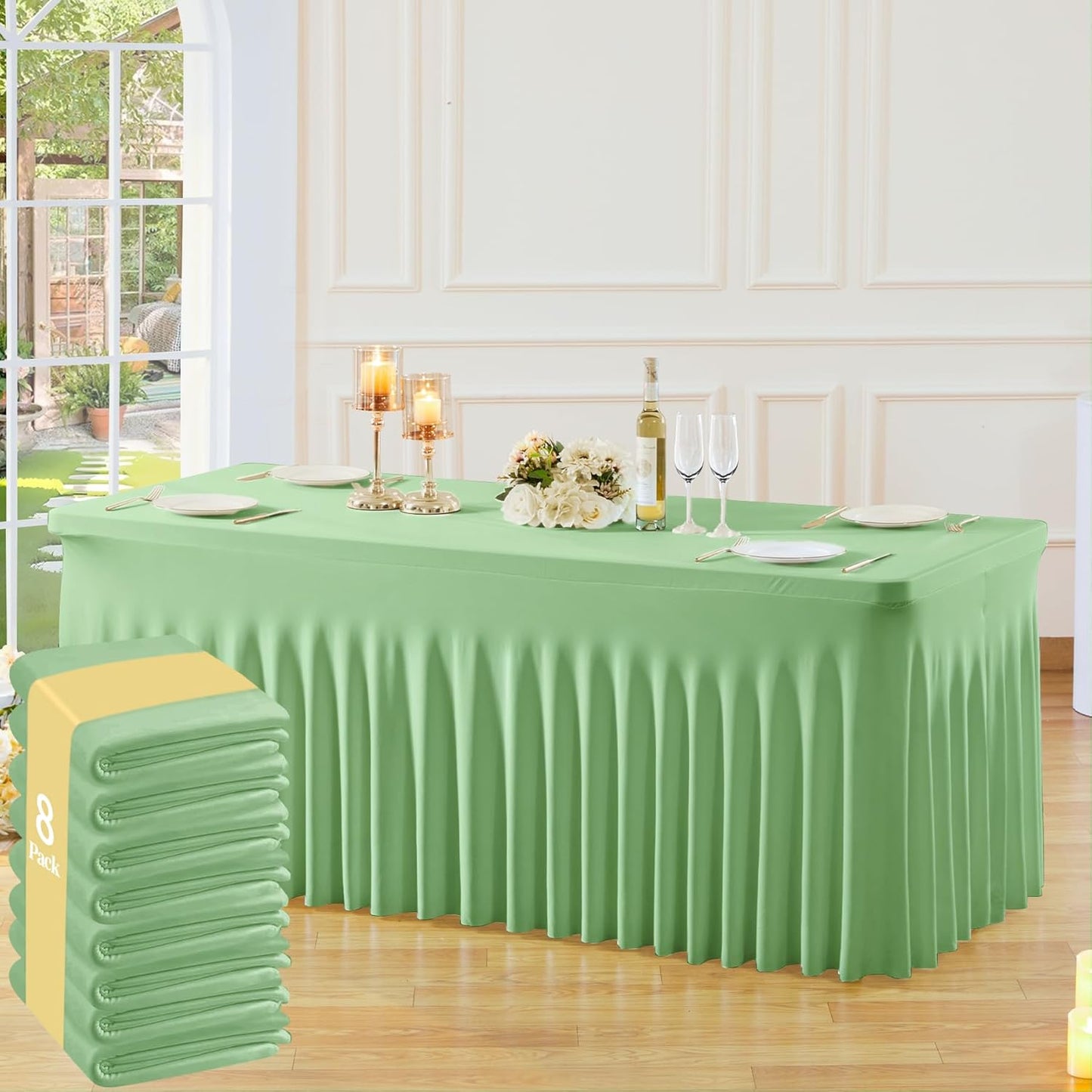 Sage Green Spandex Tablecloth for 6 Foot Rectangle Tables