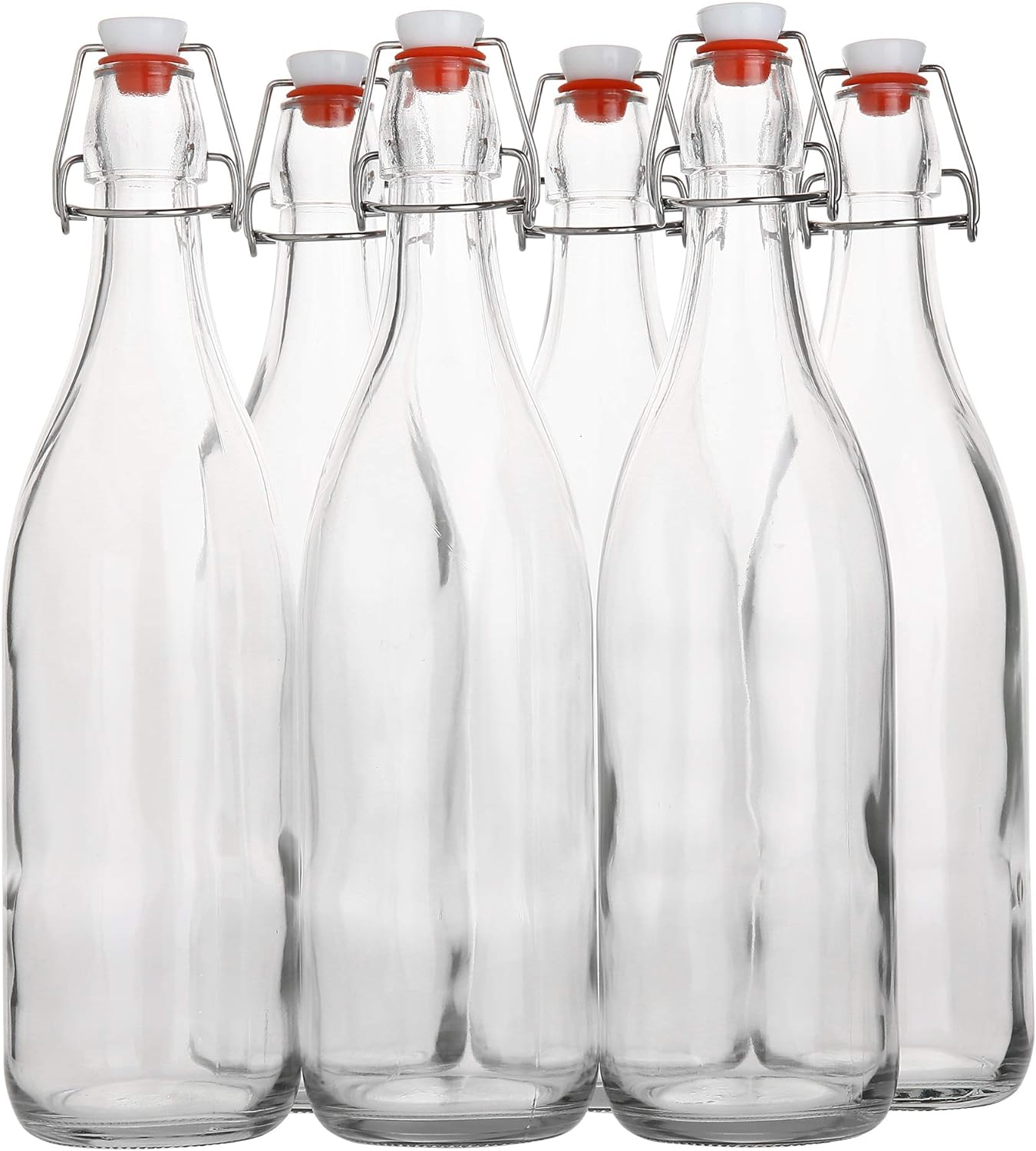 Flip Top Glass Bottle Set for Beverages - 1 Liter Pack of 6