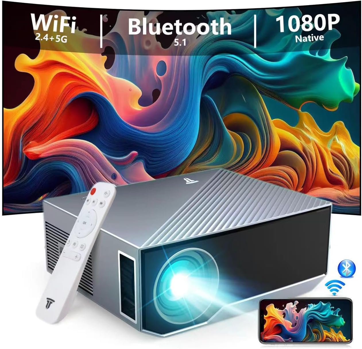 Full HD 1080P WiFi Bluetooth Projector - 4K Supported