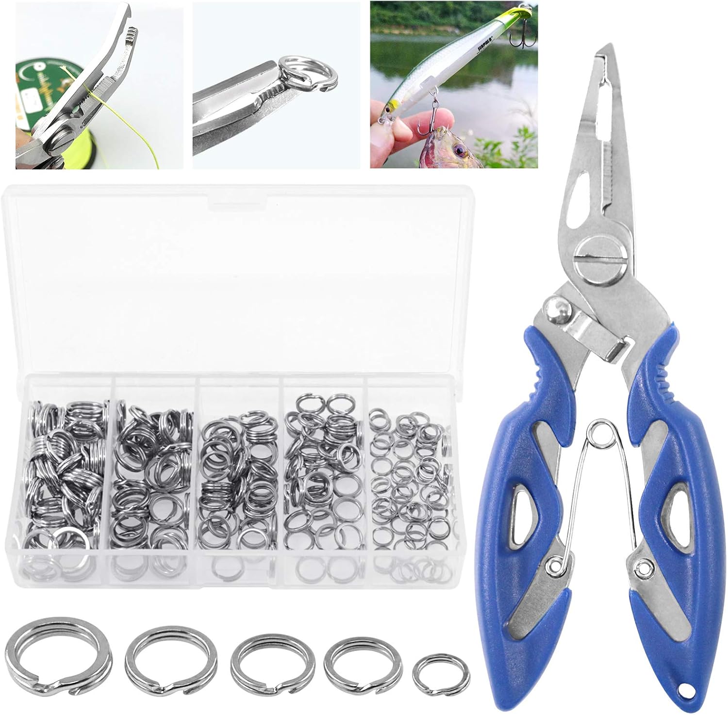 Rustark Fishing Split Rings Kit + Pliers - High Strength Tackle