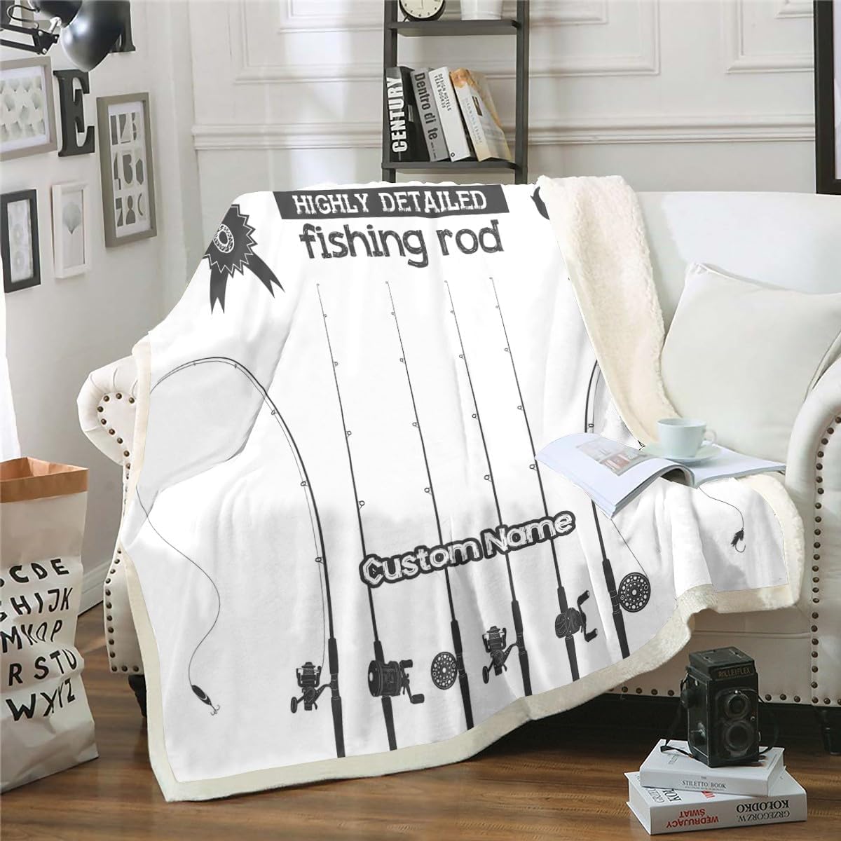 Personalized Fishing Line Fleece Blanket - Rustic Fishhook Design - Perfect Father's Day Gift!