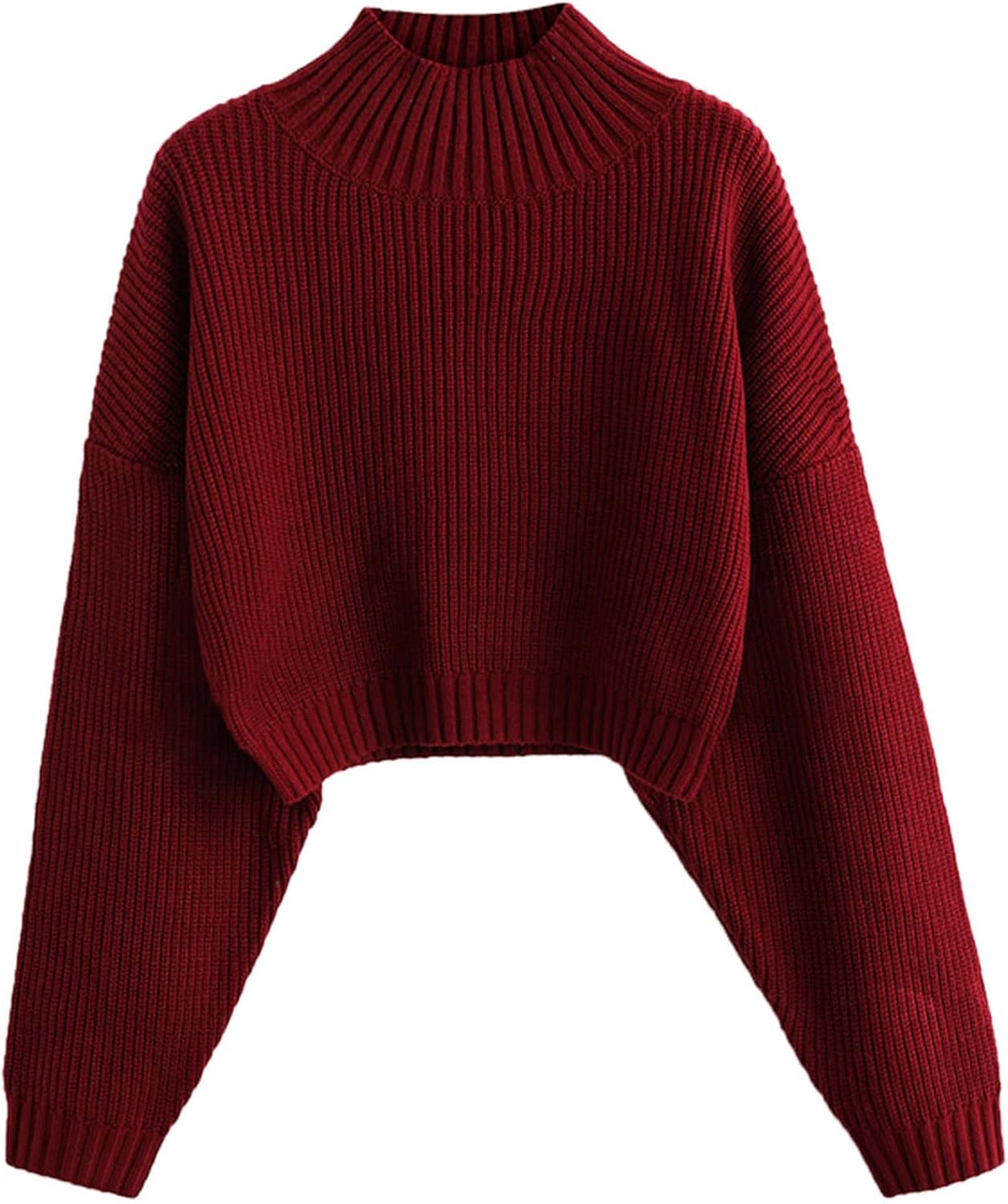 Cropped Turtleneck Sweater for Women with Lantern Sleeves