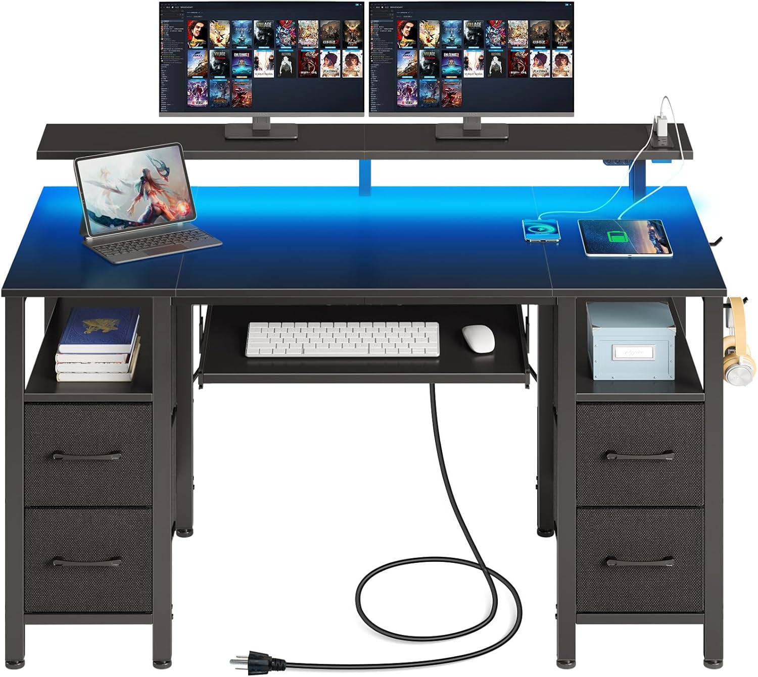 Versatile LED Computer Desk with Power Outlets