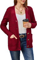 Womens Chunky Cable Knit Cardigan Sweater - Open Front Button Down