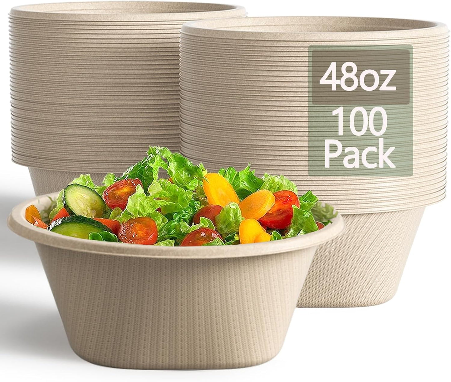 Natural Disposable Paper Bowls - Eco-Friendly Heavy Duty 48 Oz