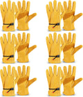 Tarpop Large Cowhide Leather Work Gloves 6-Pair Pack - Heavy Duty