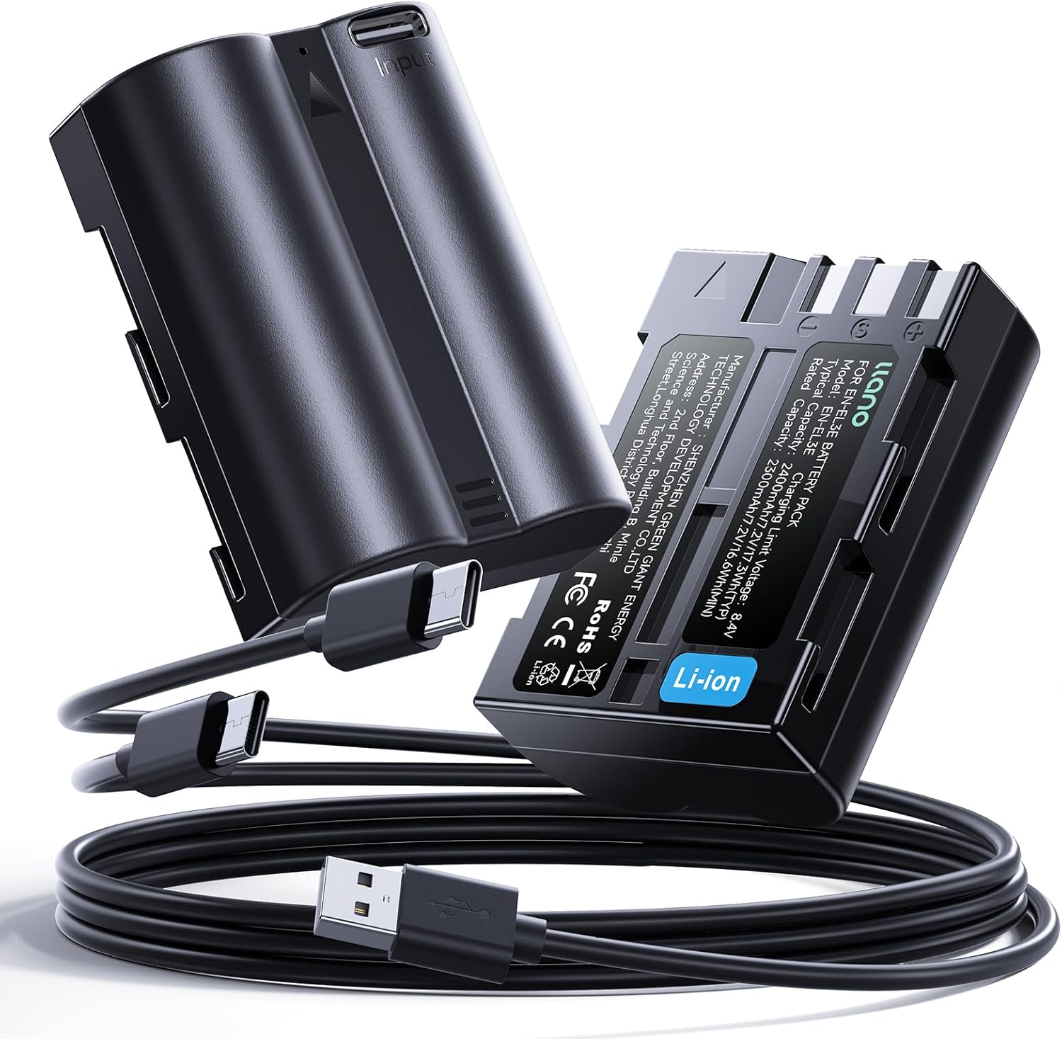 llano 2-Pack 2400mAh USB-C EN-EL3E Battery for Nikon Cameras