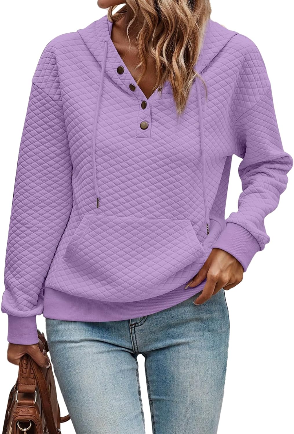 SHEWIN Women's Casual Long Sleeve Quilted Hoodie for Fall Fashion