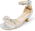 Girls Square Toe Sandals with Bow Flower - Low Heel Dress Shoe
