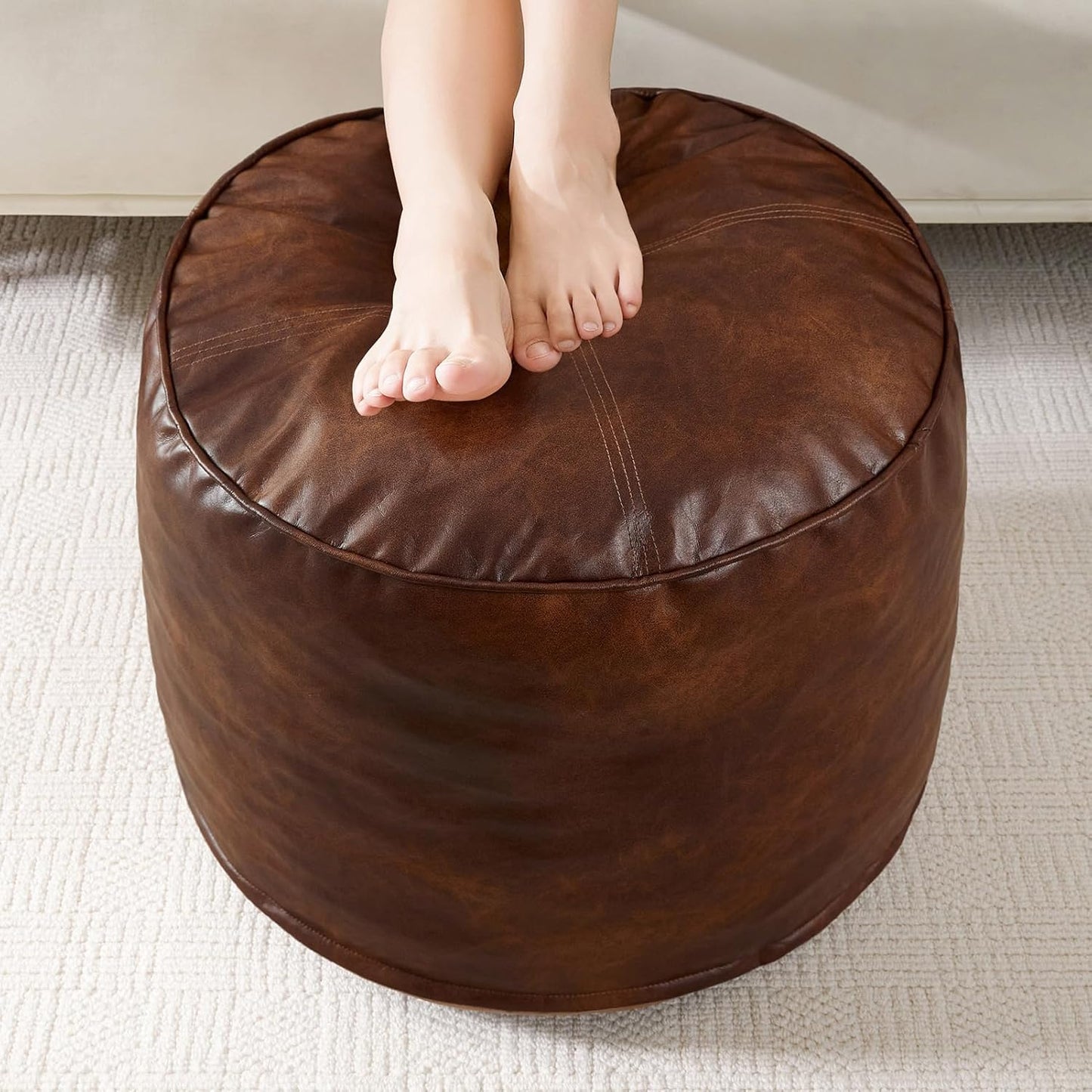 HIGOGOGO Round Stuffed Pouf Ottoman for Stylish Living Rooms