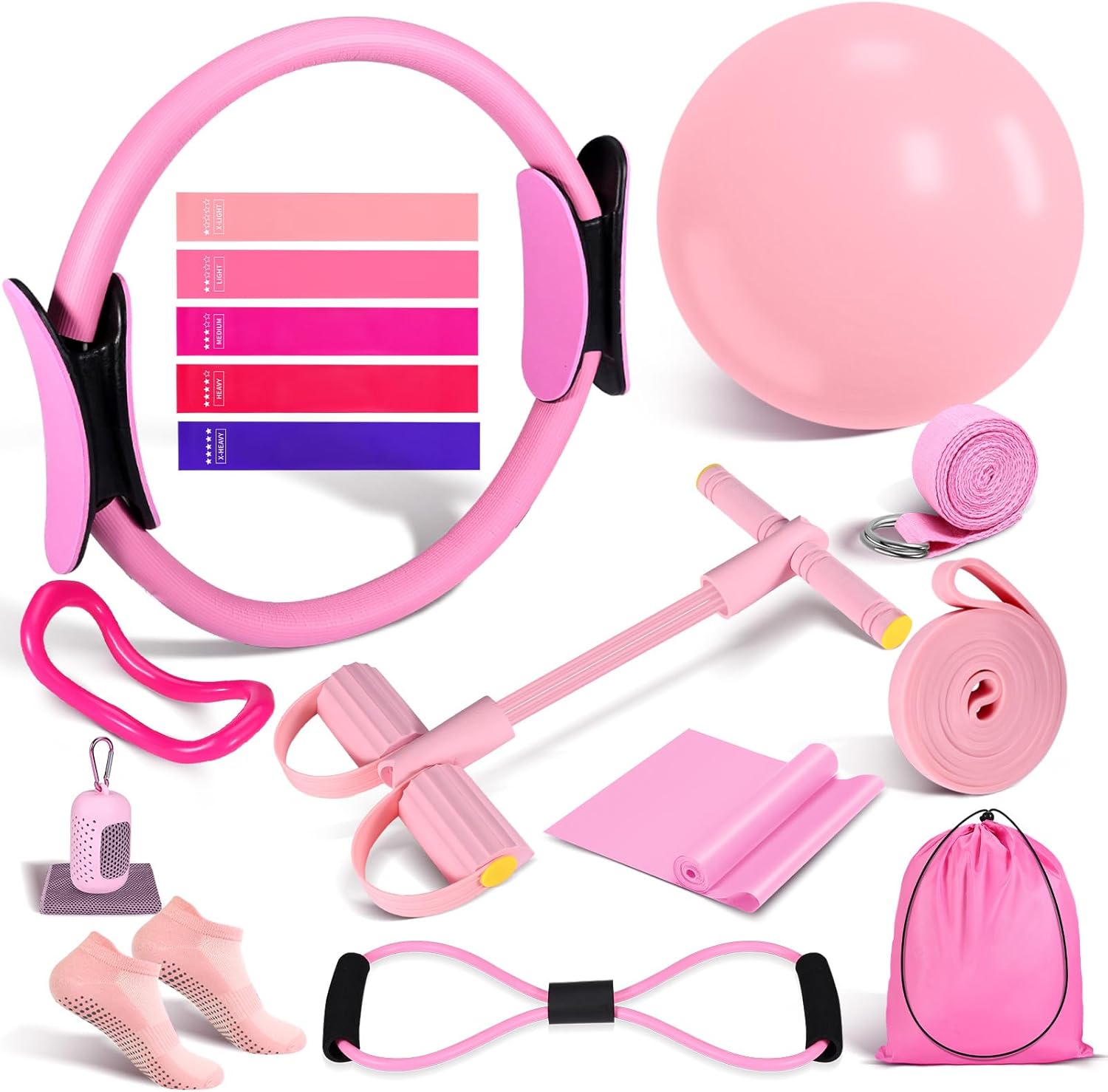 Pilates Essentials Kit for Women - 15 Pcs Home Workout Set