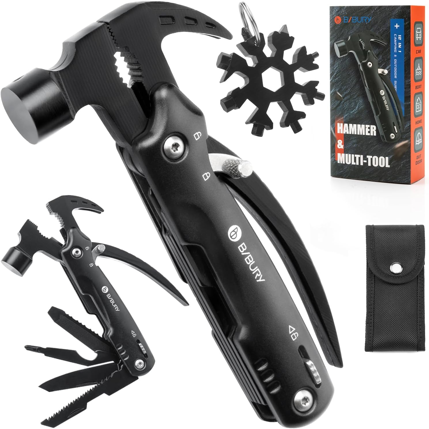 BIBURY 12-in-1 Multitool Hammer: Ultimate Outdoor Companion