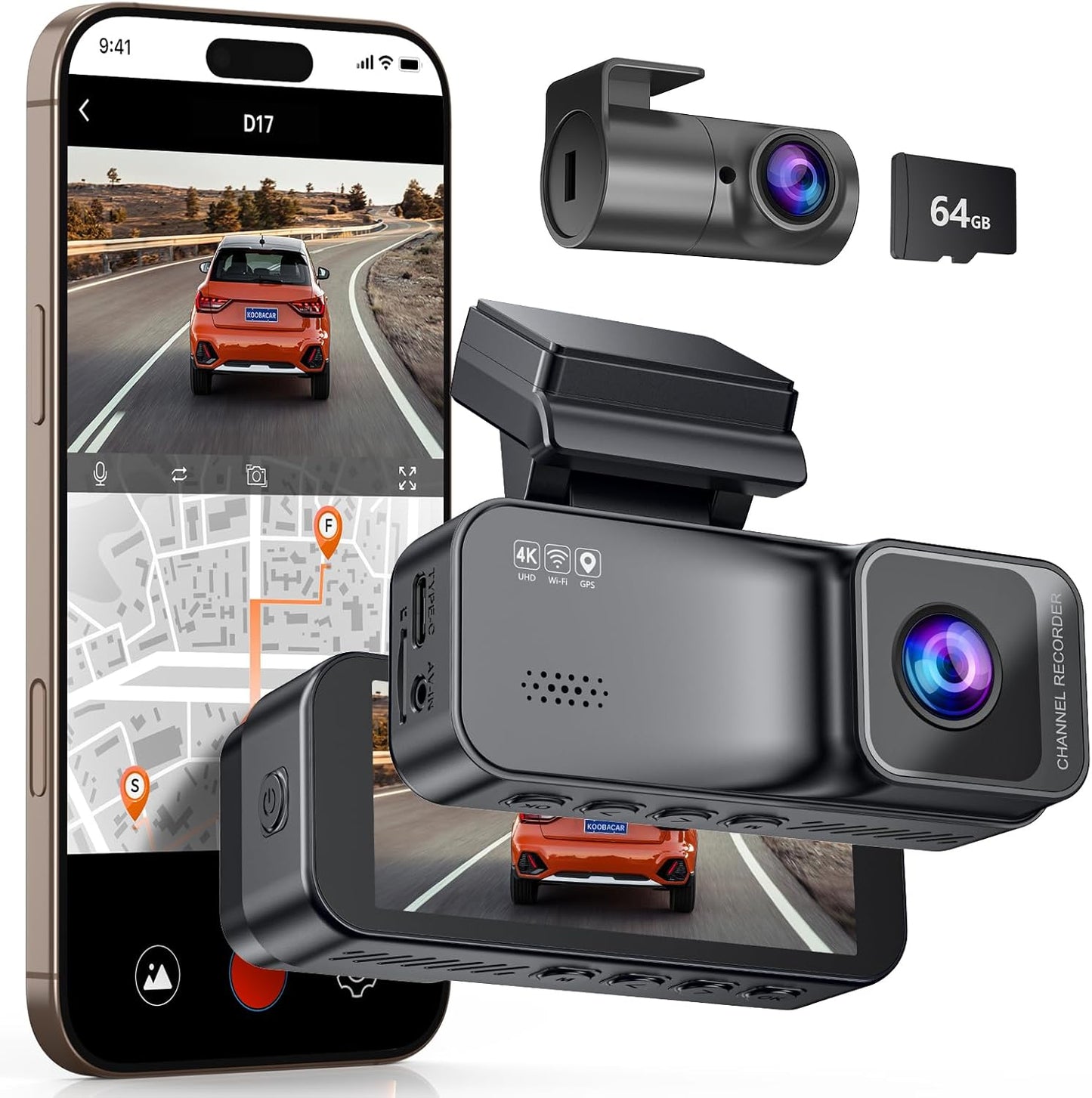 KooBaCar Dual Dash Cam: 4K Clarity, UHD Night Vision