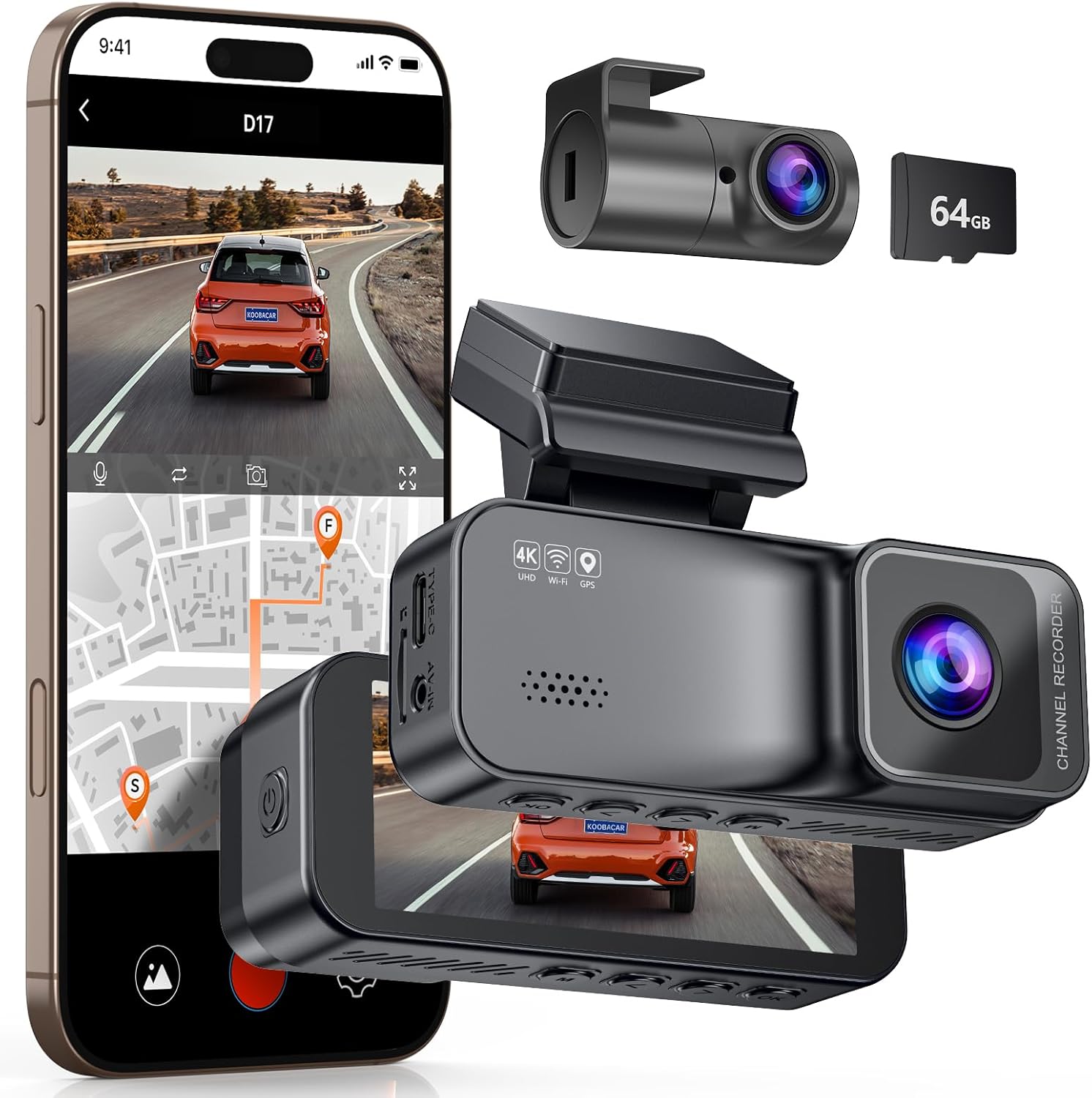 KooBaCar Dual Dash Cam: 4K Clarity, UHD Night Vision