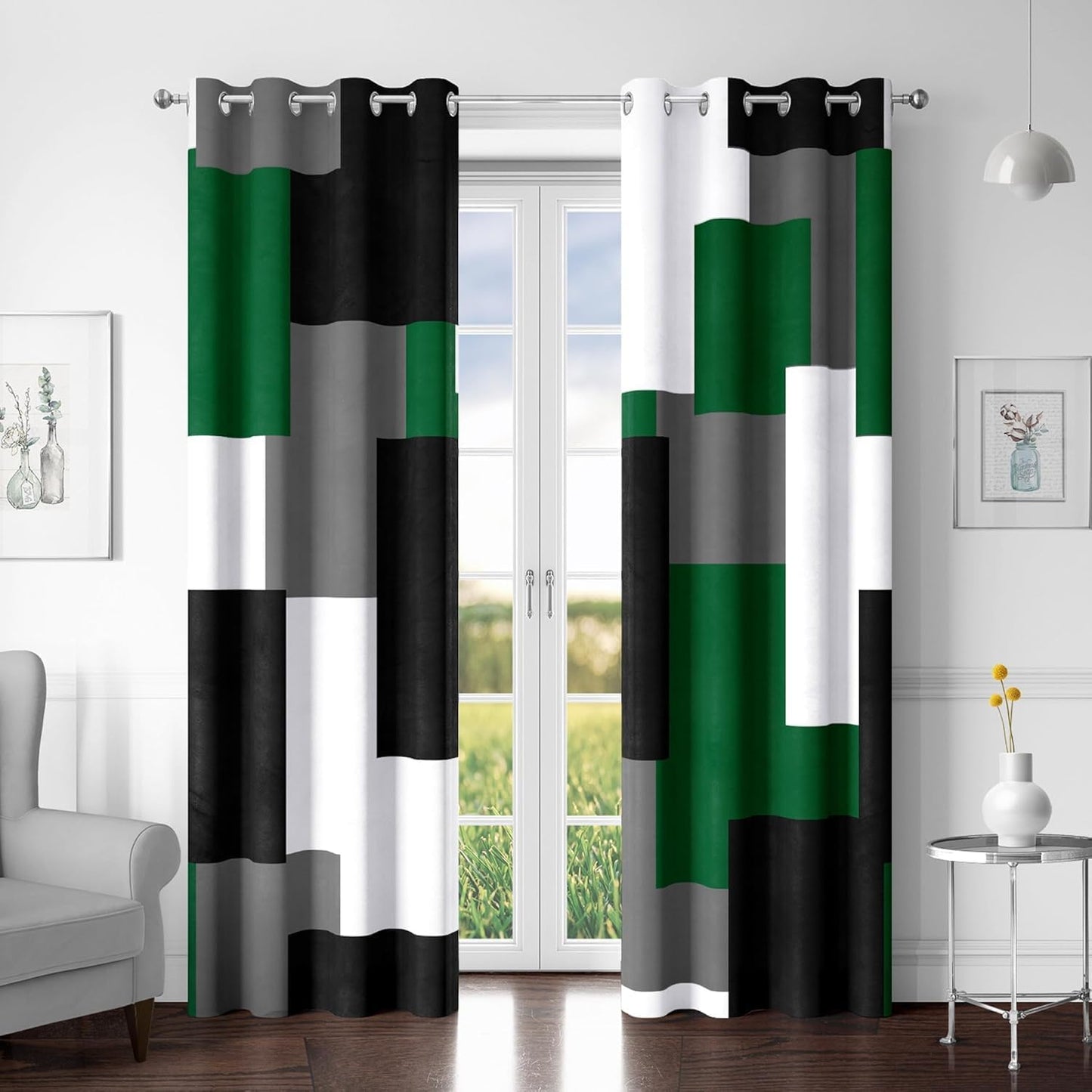 Green Blackout Curtains for Bedroom - Modern Abstract Design