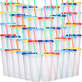 60 Pack Tumbler with Straw and Lid Bulk Water Bottle - Colorful Party