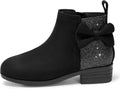 Girls Bow Glitter Ankle Boots Side Zipper Low Heel Short Booties