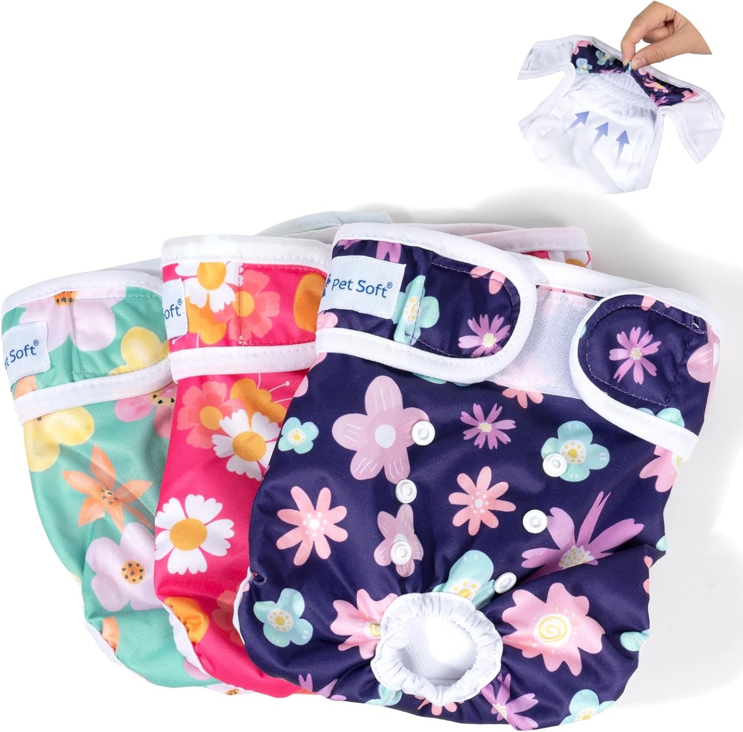 Washable Female Dog Diapers - Strong Absorbent & Reusable (Bloom, S)