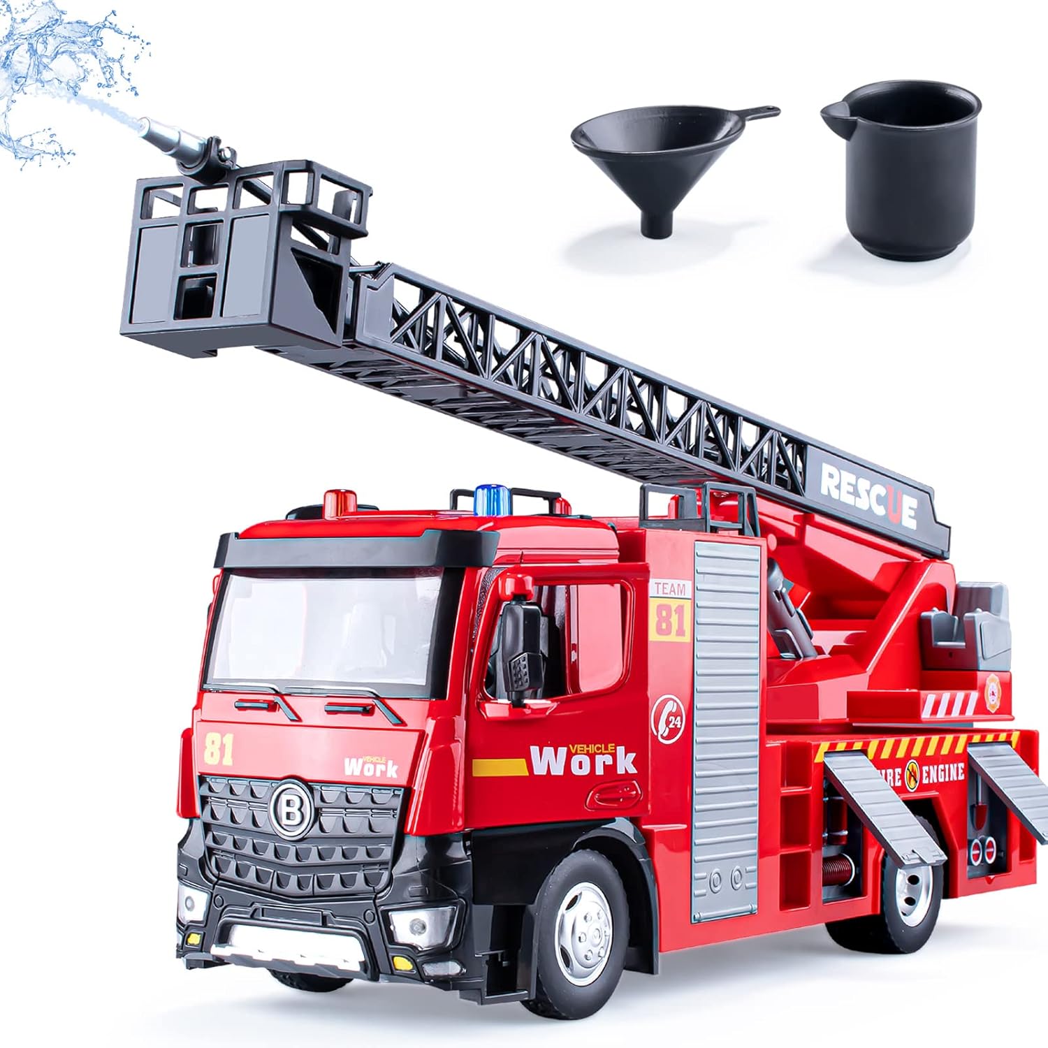 Fire Truck Toy with Lights, Siren Sounds, and Water Pump