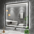 LED Bathroom Mirror 40in x 38in Black Frame - Bright Double Lighting
