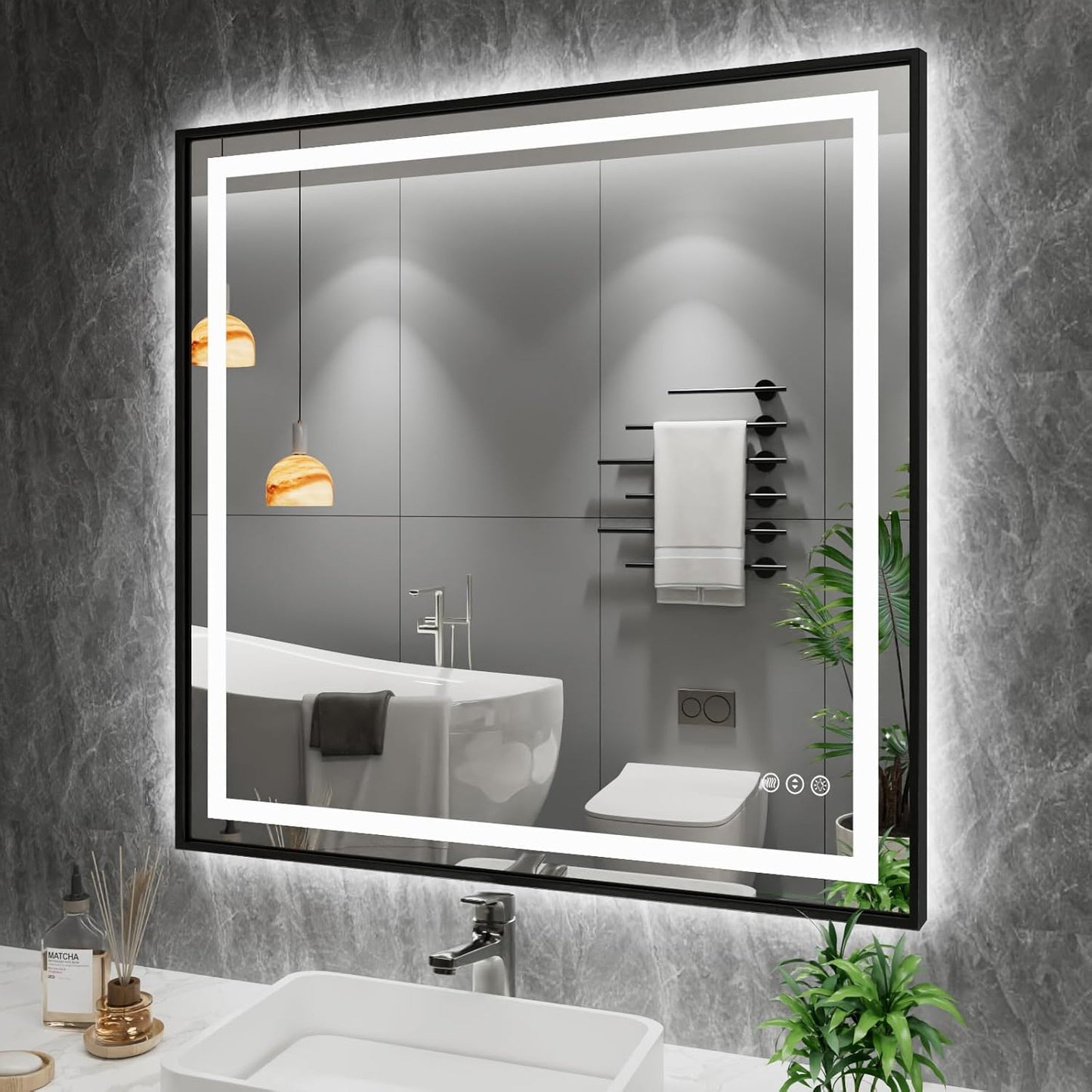 40in X38in LED Bathroom Mirror with Front Light and Backlit