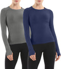 MathCat Seamless Workout Shirts for Women Long Sleeve Slim Fit 2 Pack