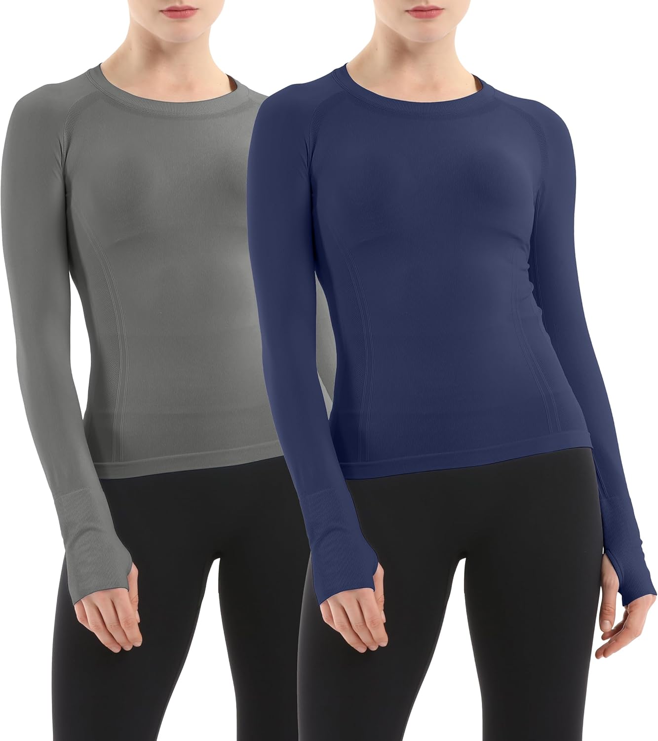 MathCat Seamless Workout Shirts for Women - Long Sleeve 2 Pack