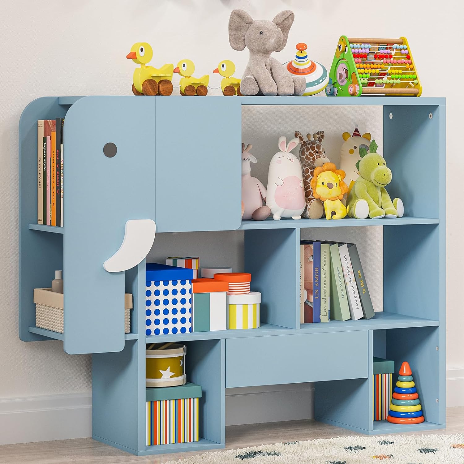 Timy 3-Tier Montessori Bookshelf with Elephant Design for Kids