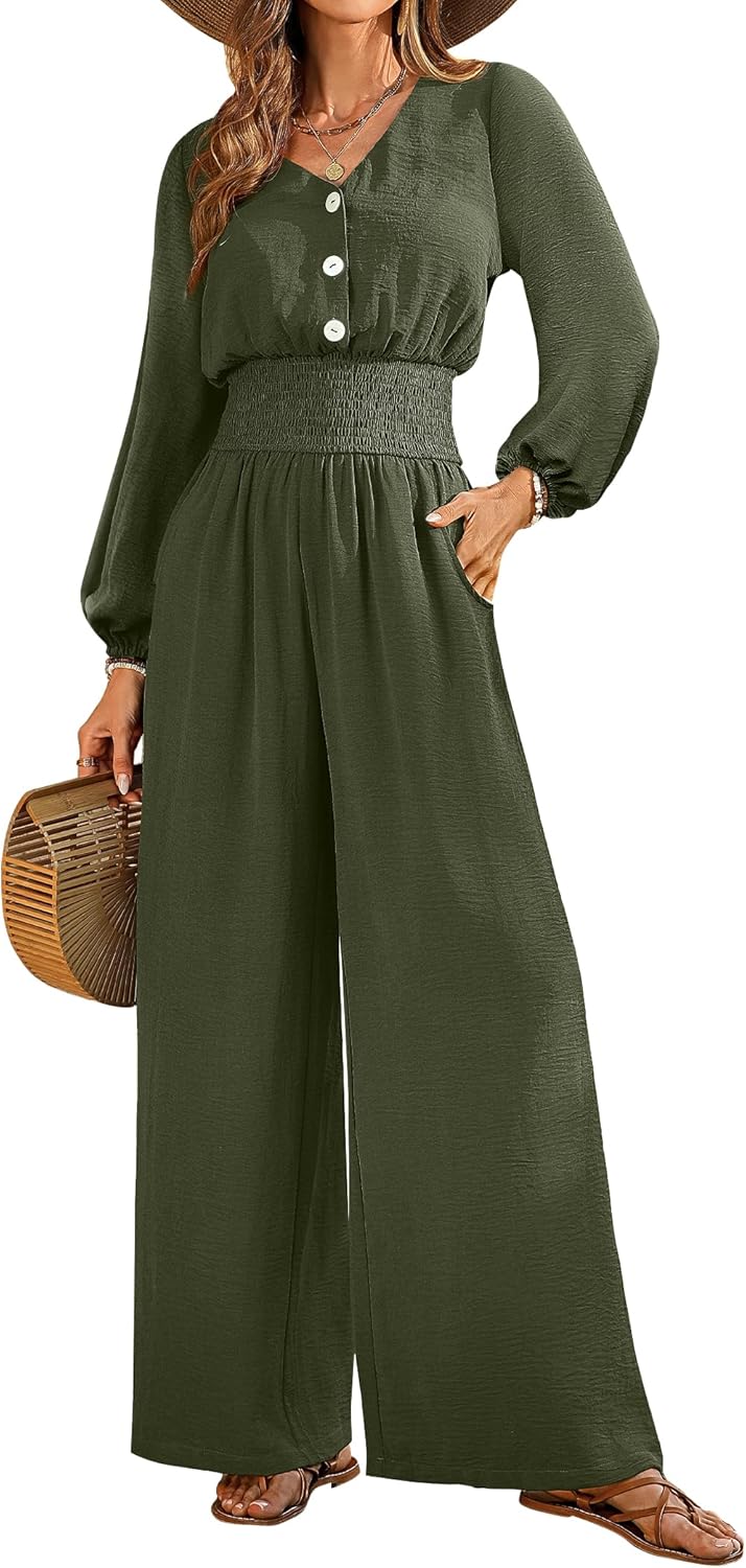 Womens Long Sleeve V Neck Dressy Casual Jumpsuit for 2025