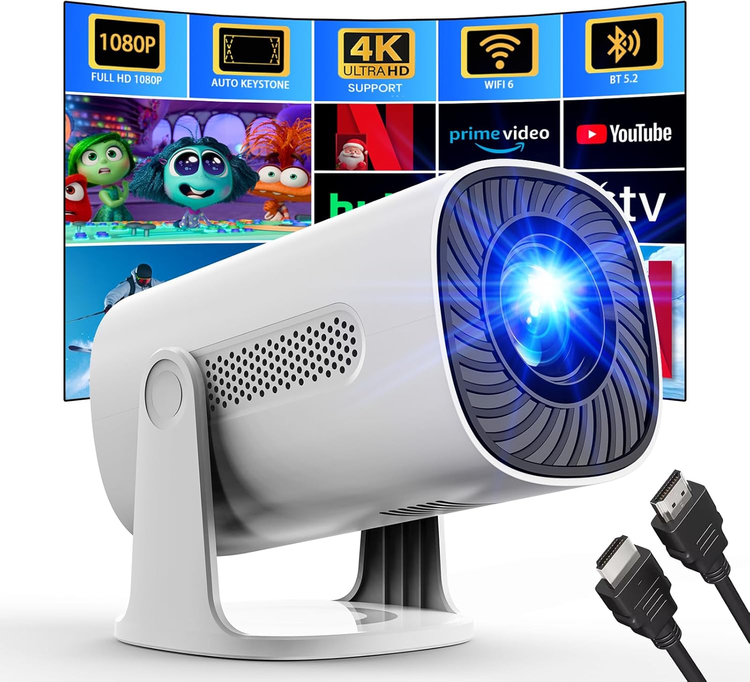 AGIMA Mini Projector: WiFi, Bluetooth, 1080P 4K, Netflix, YouTube, Portable