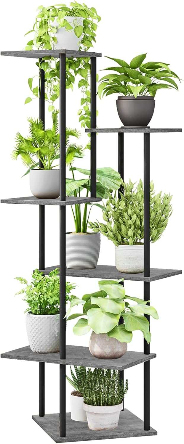 Indoor 6-Tier Metal Wood Plant Stand for Flower Pots Display