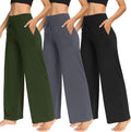 Wide Leg Pants for Women 3-Pack - Comfortable High Waist Palazzo
