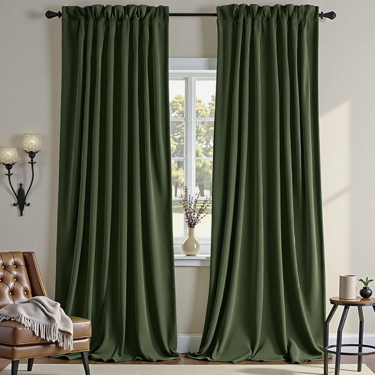 Nemia Olive Green Velvet Curtains for Bedroom and Living Room