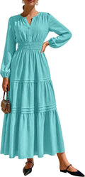 Women's Maxi Dress V Neck Long Sleeve with Pockets - Flowy Fall Fit