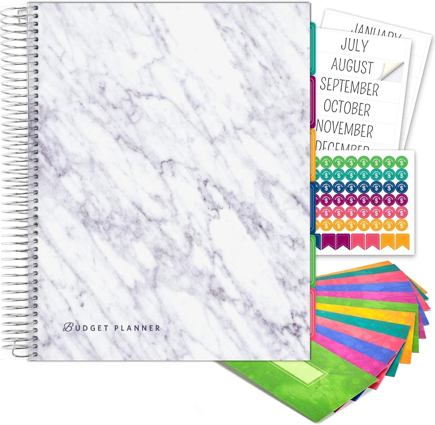 Budget Planner with Envelopes & Pockets, Financial Tracker, Grey Marble