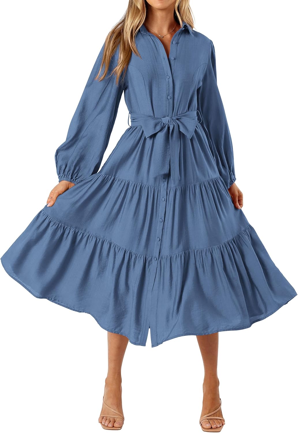 MASCOMODA Womens Long Sleeve Midi Dress for Casual Elegance