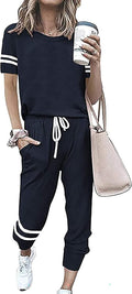 PRETTYGARDEN Women Summer Two Piece Striped Lounge Set - Lightweight