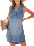 Denim Mini Dress V Neck Sleeveless Casual Summer Outfits - Flowy 2025