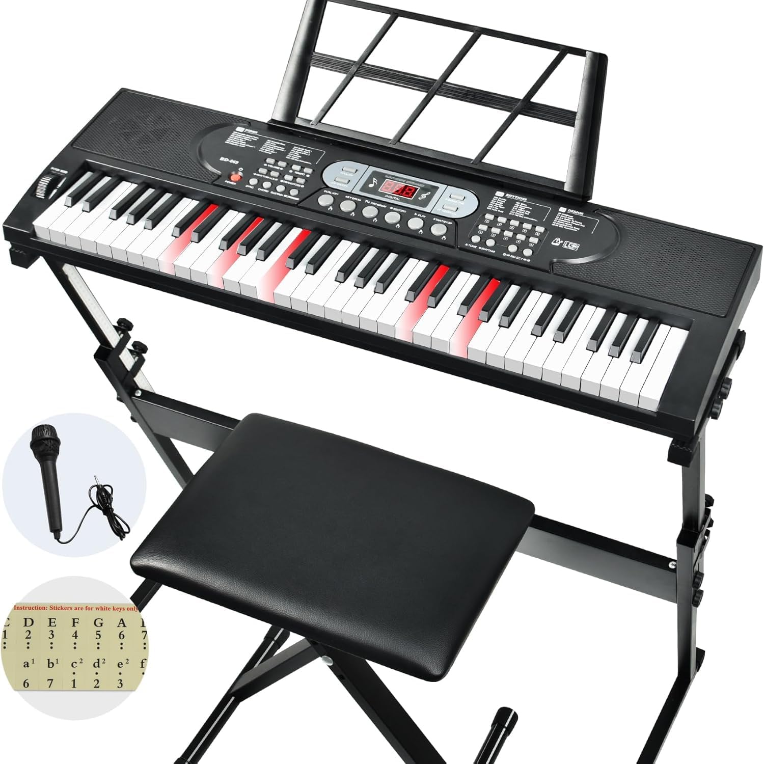Lighted 61-Key Keyboard Piano Bundle - Perfect for Beginners!