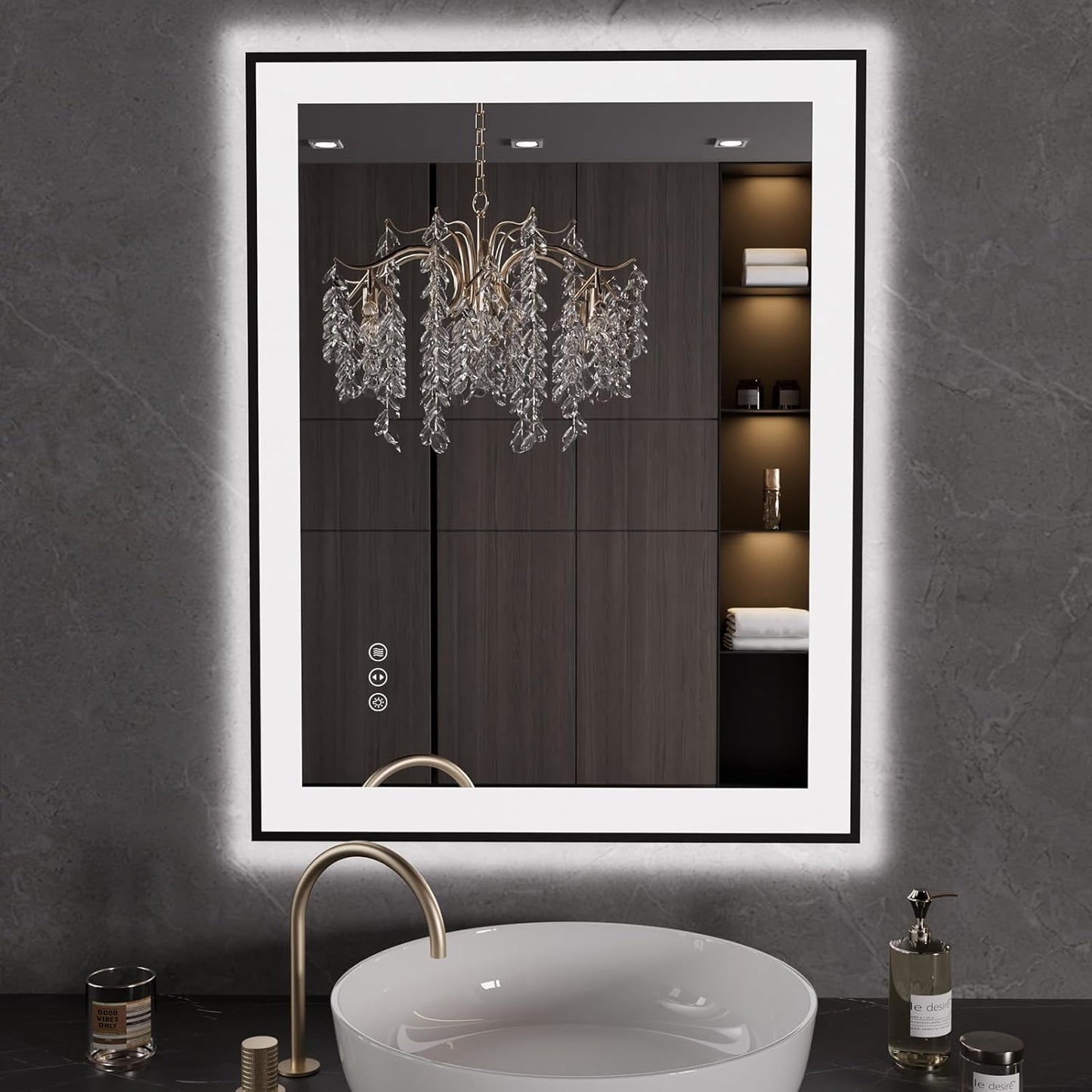 Dimmable LED Bathroom Mirror with Anti-Fog Feature and Memory