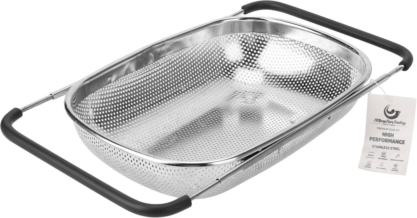 Stainless Steel Over Sink Colander - Rinse & Drain Effortlessly!