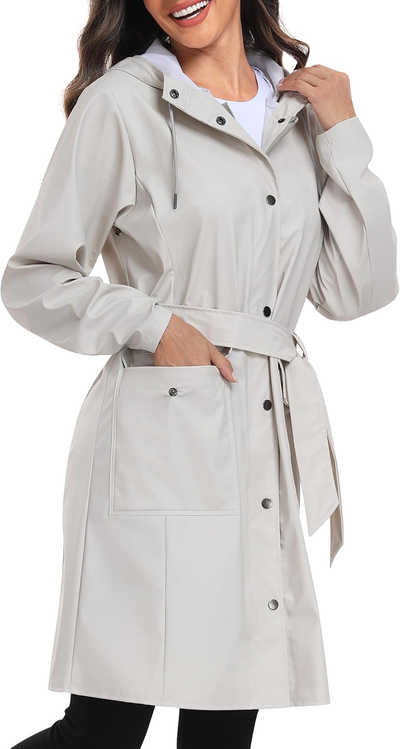 UNIQUEBELLA Rain Jackets for Women Waterproof Long Hooded Coat