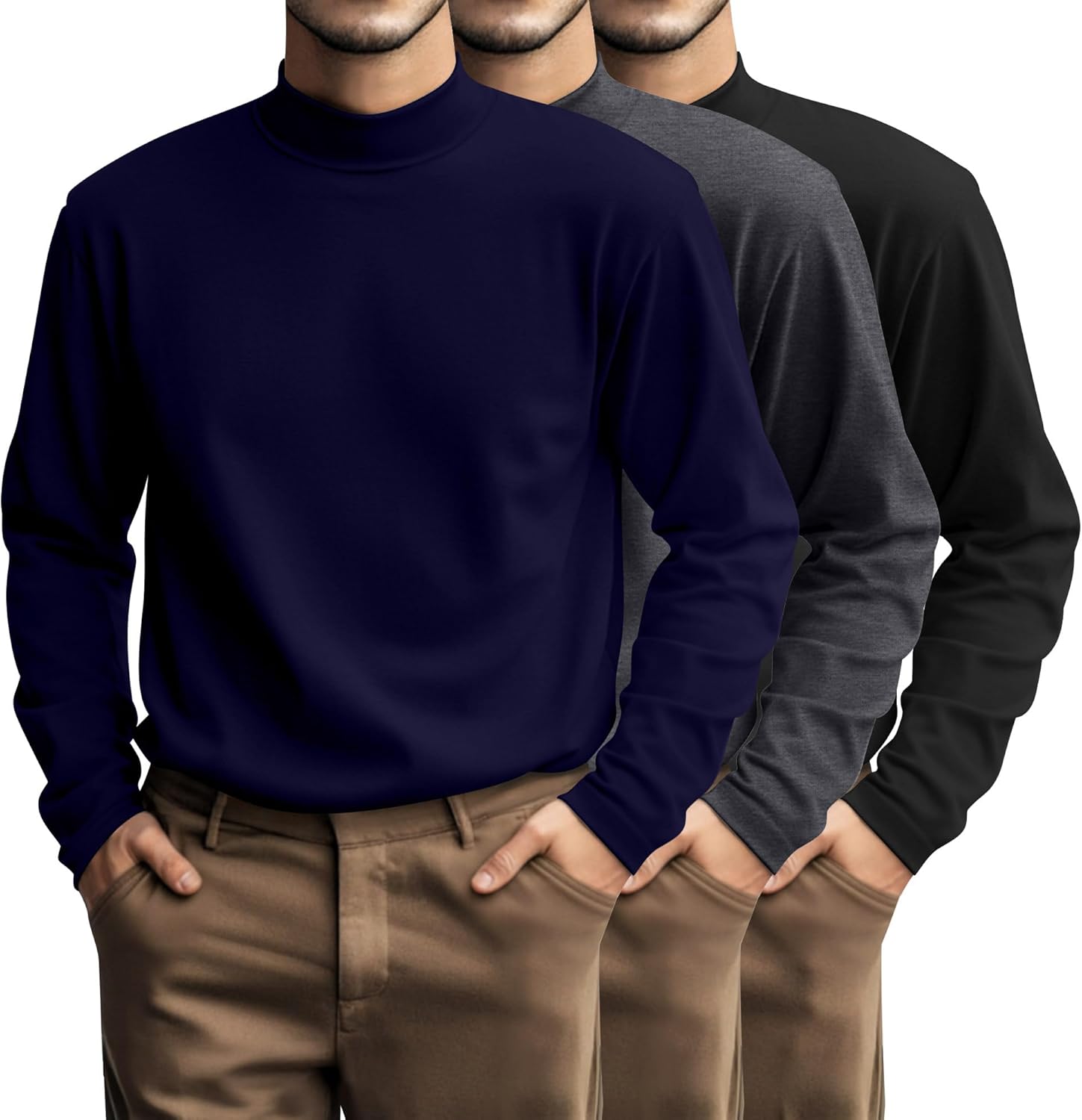 Plus Size Men's Mock Turtleneck Shirt 3 Pcs Casual Wear