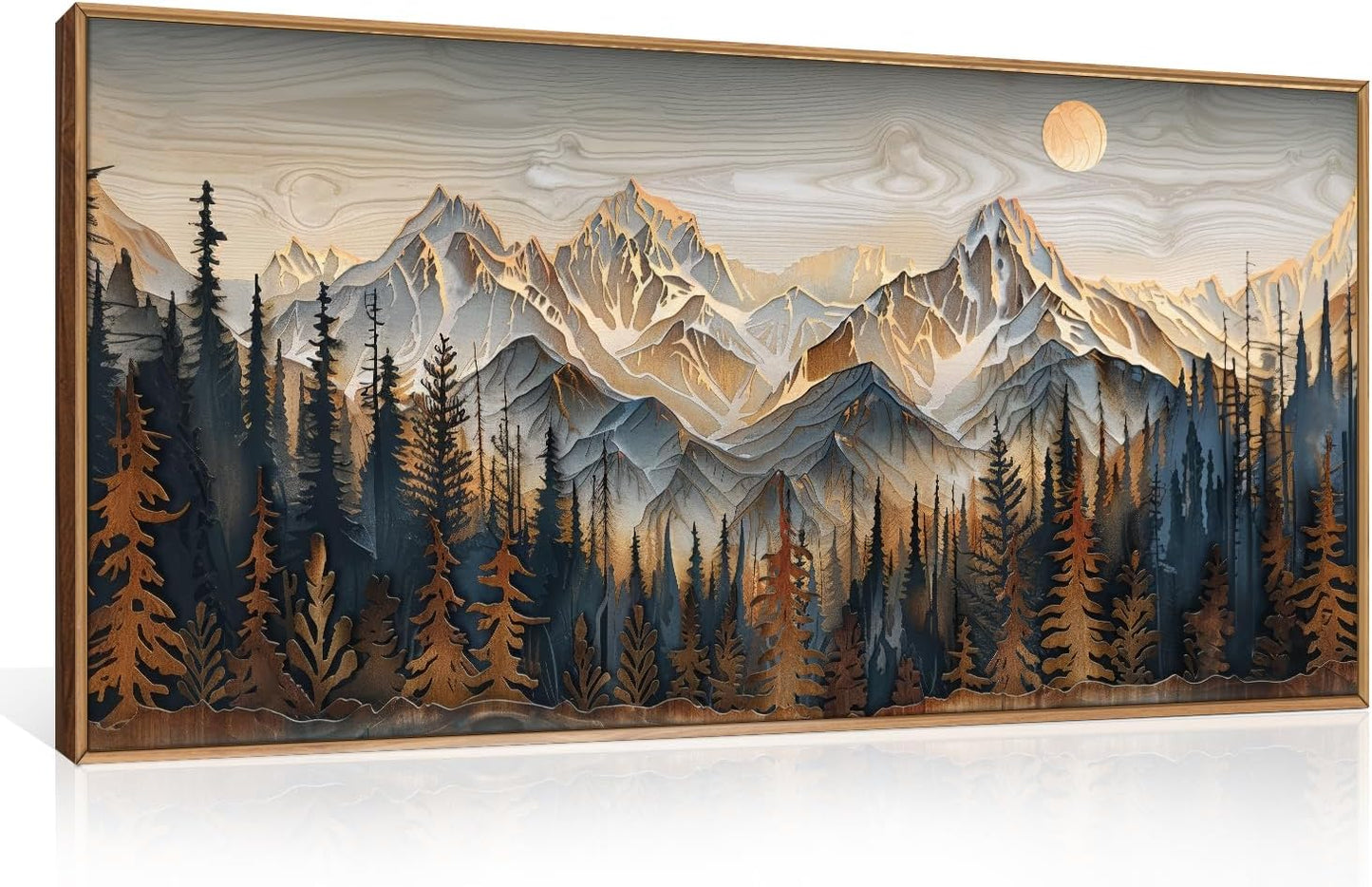 Celestdeco Wood Mountain Framed Canvas Wall Art Set