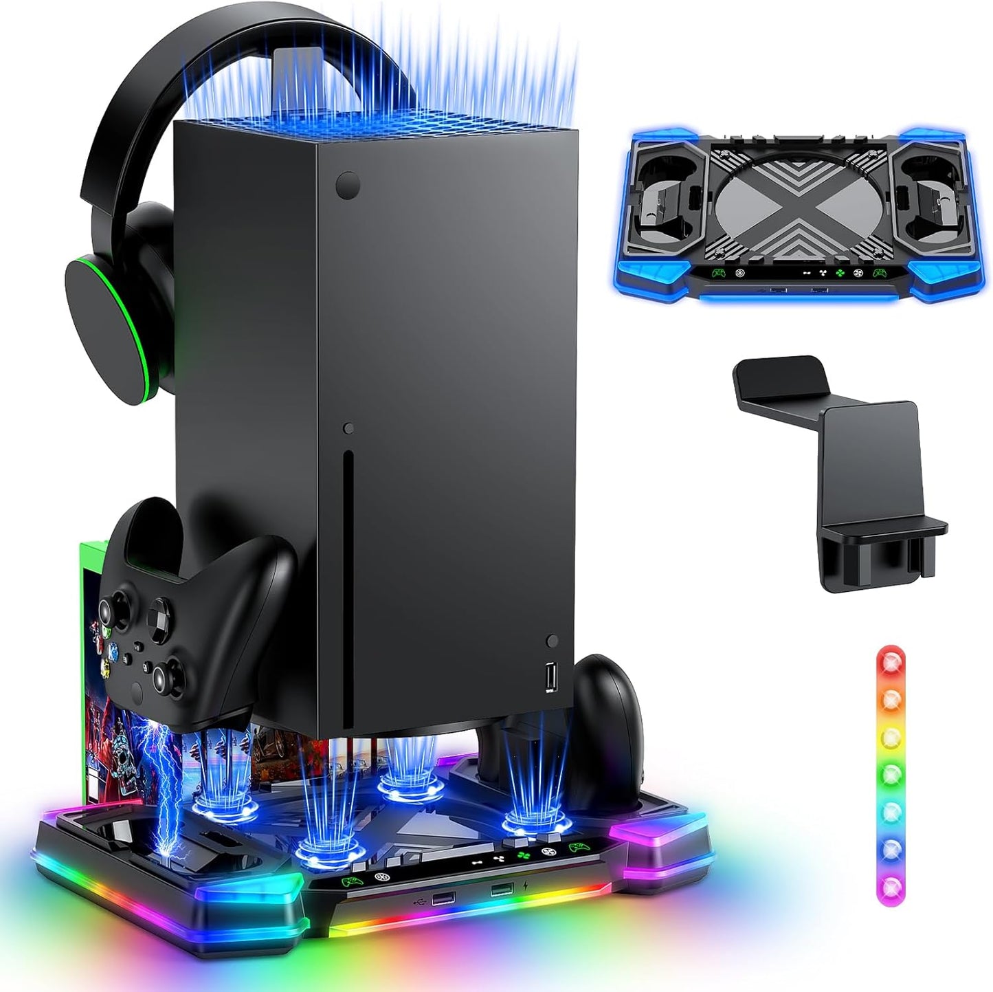 MENEEA RGB Cooling Fan Stand for Xbox Series X with Charger