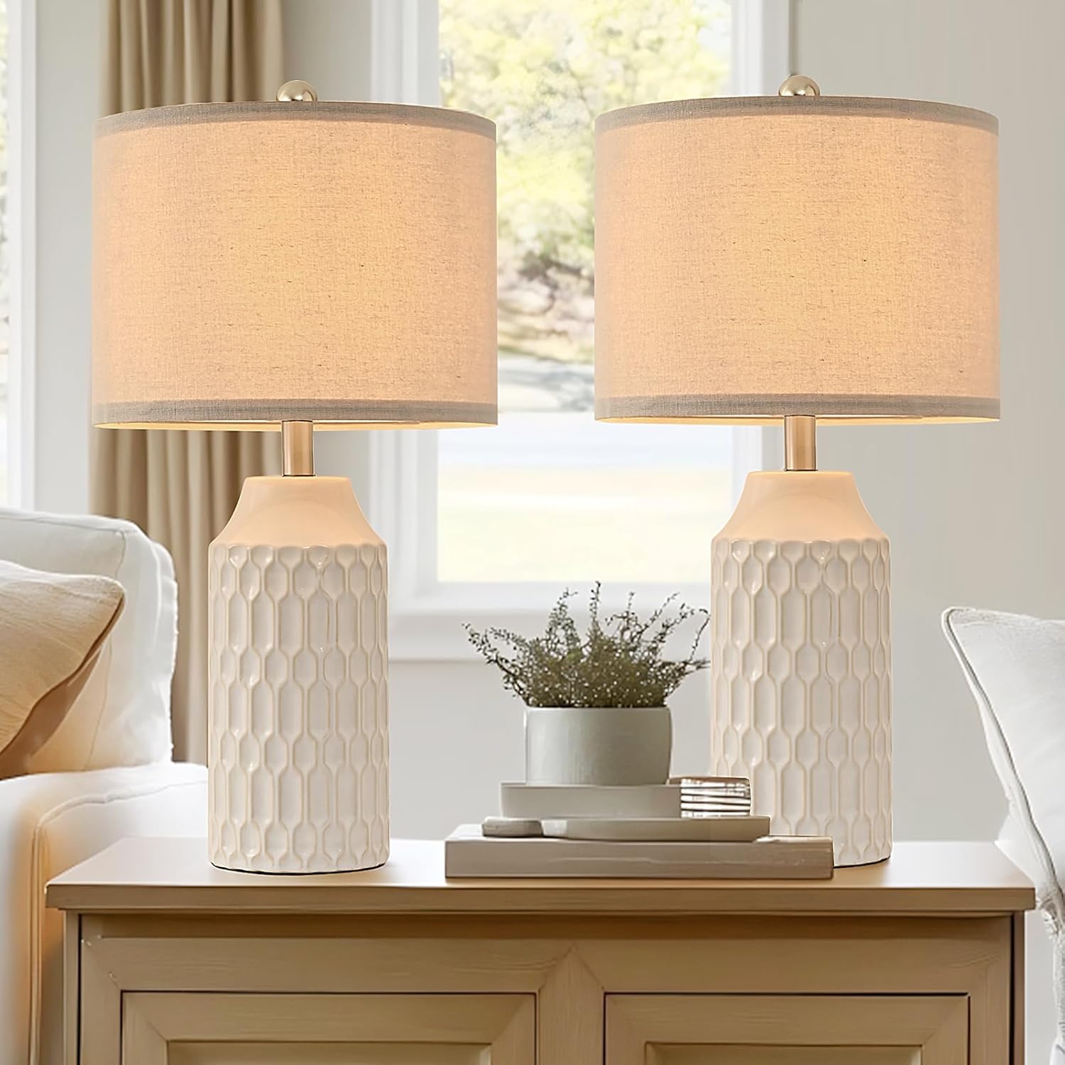 22IN Modern Ceramic Table Lamp Set of 2 for Living Room