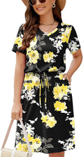 HUSKARY Women Summer Casual Midi Dresses with V Neck Design
