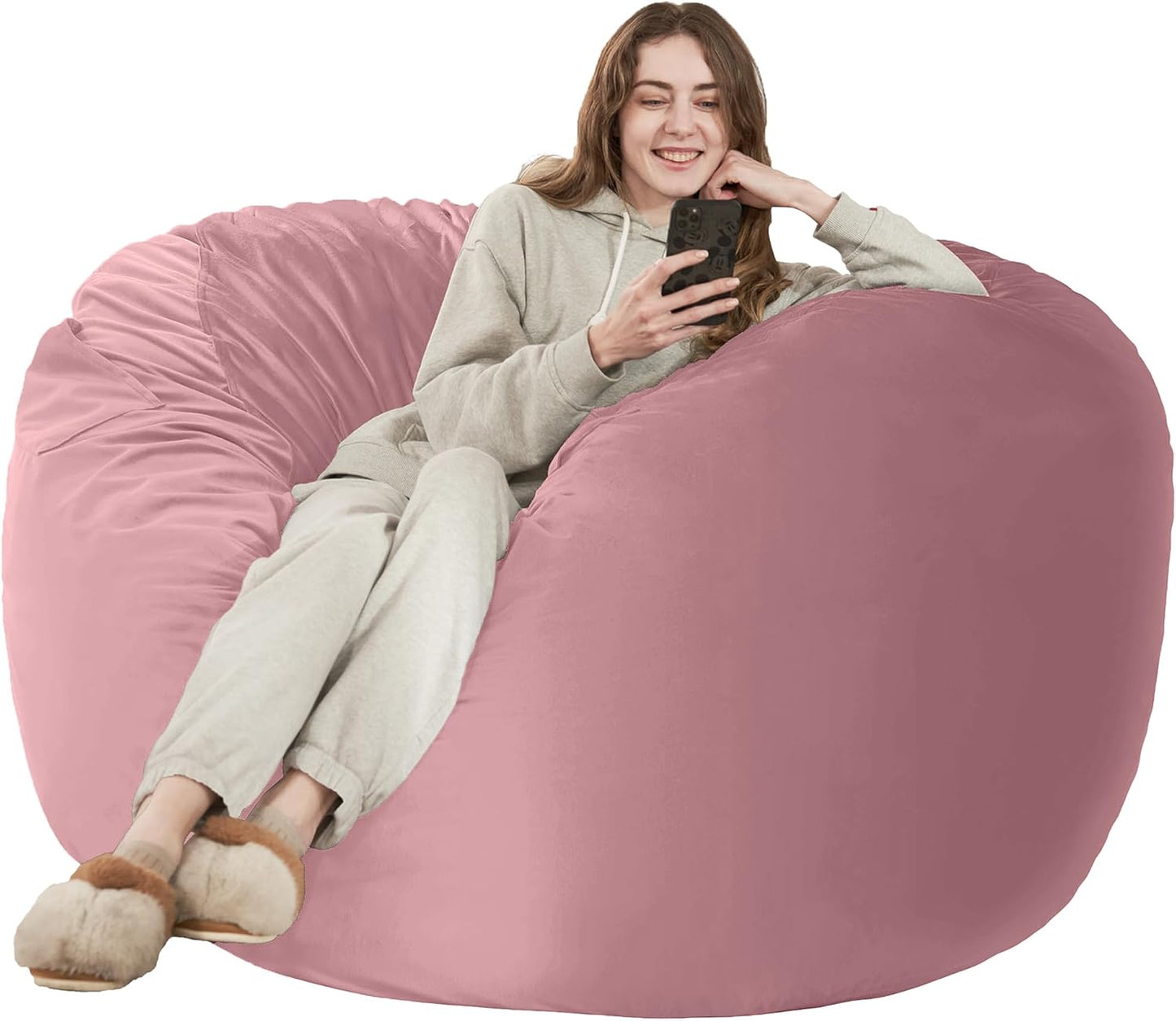 Giant 5ft Memory Foam Bean Bag Chair for Adults in Soft Pink