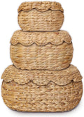 Scalloped Seagrass Basket Set of 3 with Lids - Nesting Boho Storage